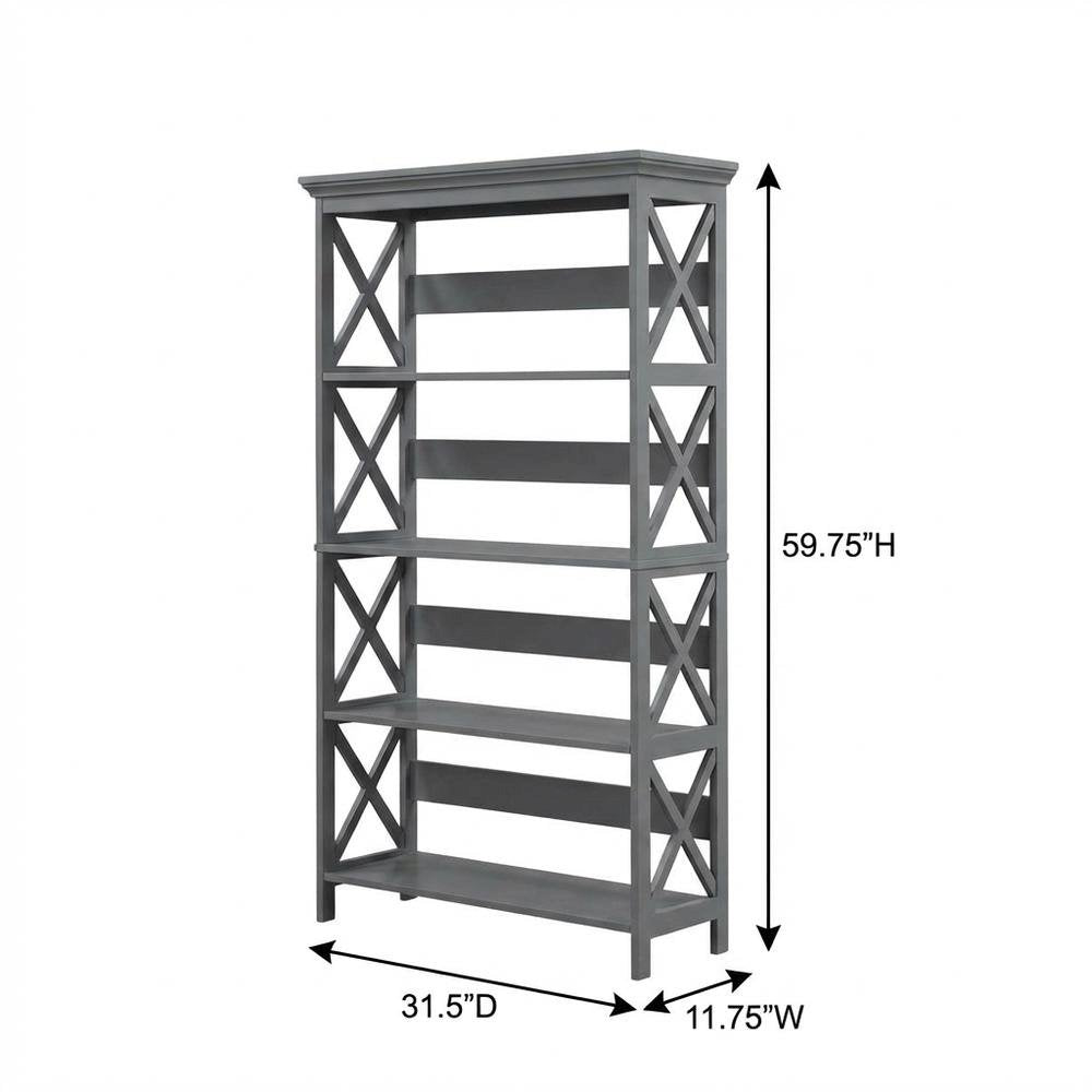 Wooden 5-Tier Bookcase in Rustic Finish with Classic Storage Design