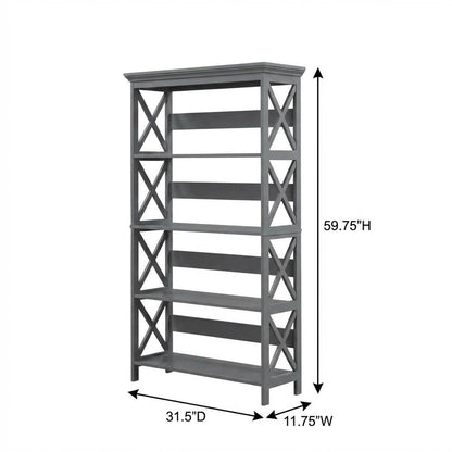 Wooden 5-Tier Bookcase in Rustic Finish with Classic Storage Design