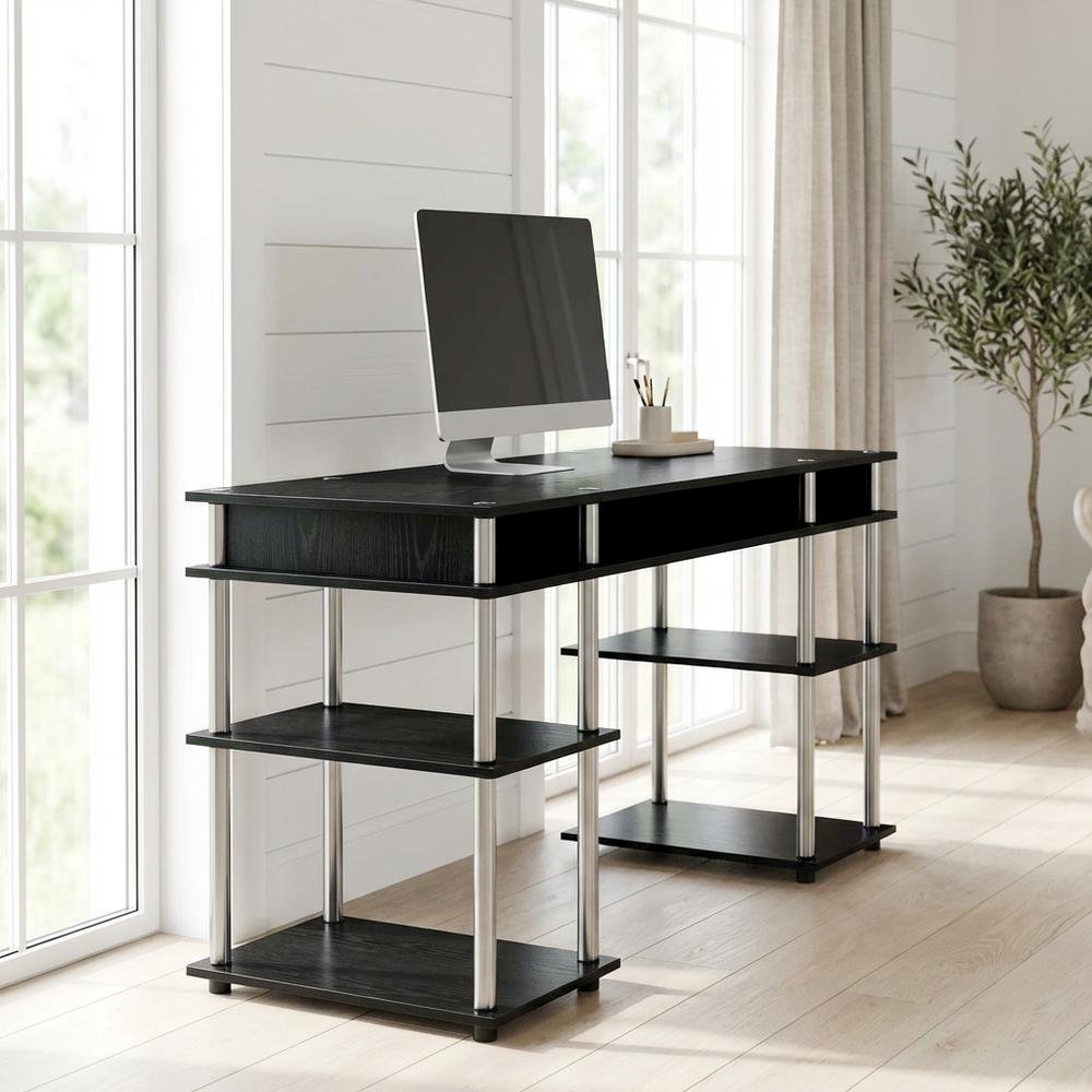 Black Deluxe Student Desk With Shelves And Modern Design