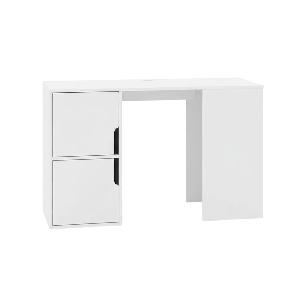 White Student Desk With Storage Cabinets And Melamine Veneer Finish