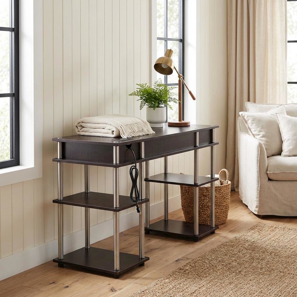 Espresso Student Desk, Integrated Charging Station For Study And Organization