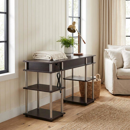 Espresso Student Desk, Integrated Charging Station For Study And Organization