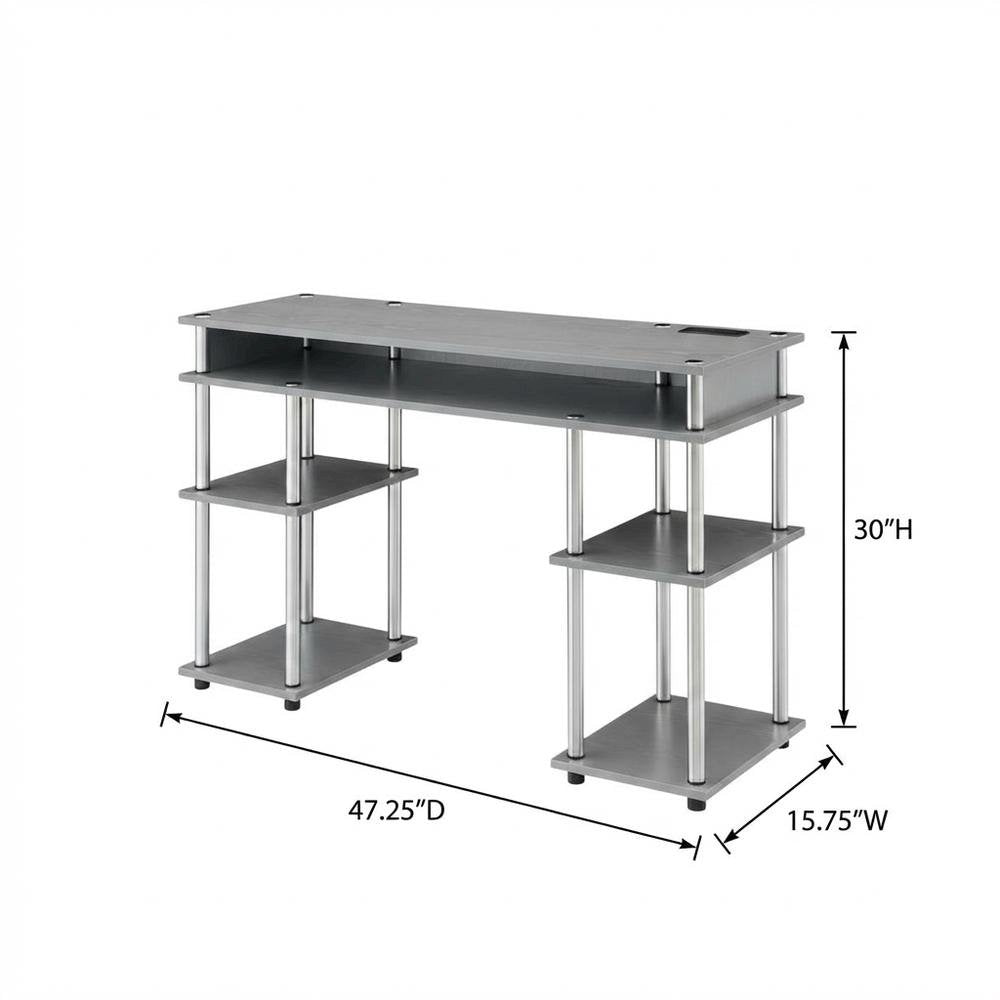 Gray Student Desk With Built-In Charging Station, Modern Workspace Solution