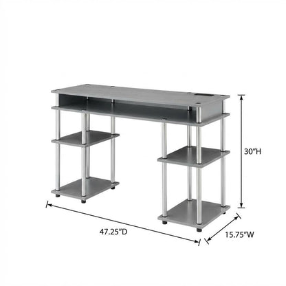 Gray Student Desk With Built-In Charging Station, Modern Workspace Solution