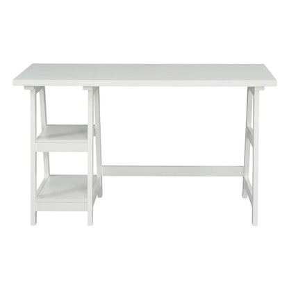 White Trestle Desk With Built-In Charging Station And Melamine Surface