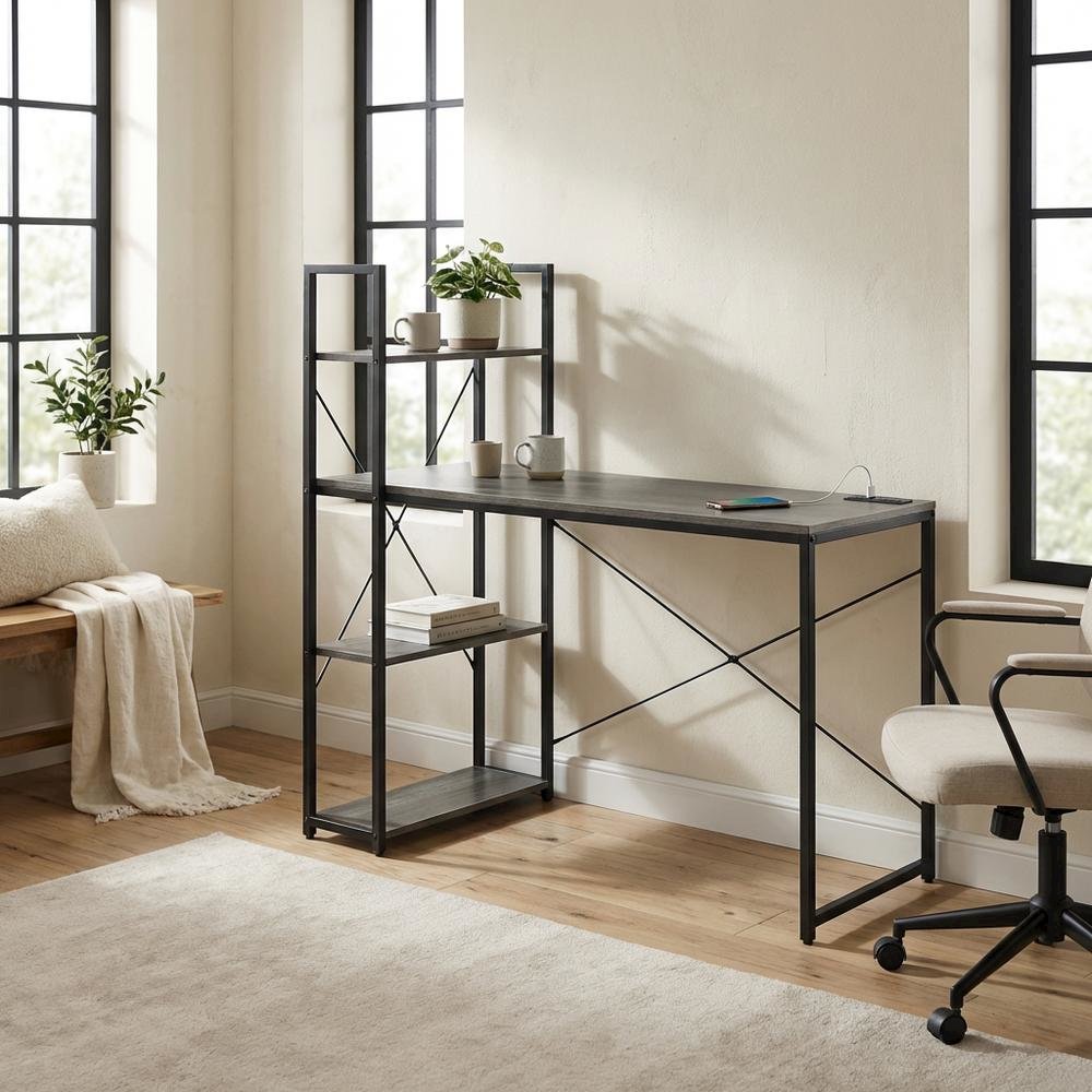 Multi-Function Office Desk, 2 Outlets And 2 Usb Ports For Convenient Workstation
