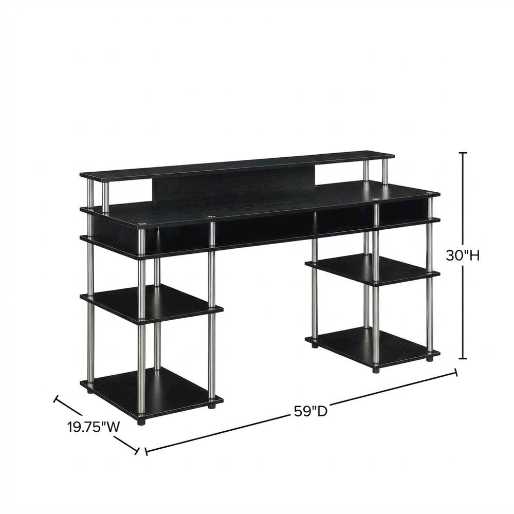Black Deluxe Student Desk With Shelves And Modern Design