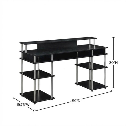 Black Deluxe Student Desk With Shelves And Modern Design