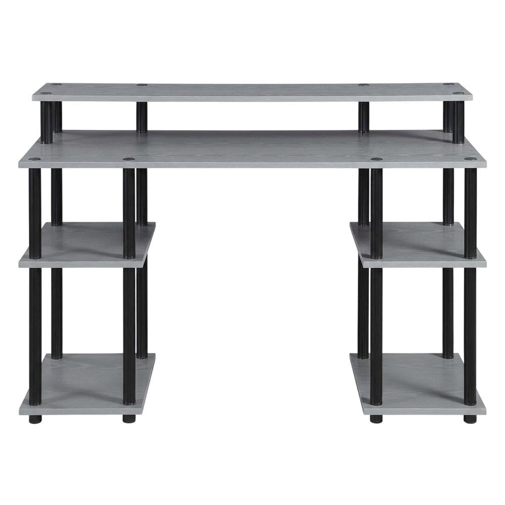 Contemporary Gray Office Desk With Melamine Overlayment And Steel Frame