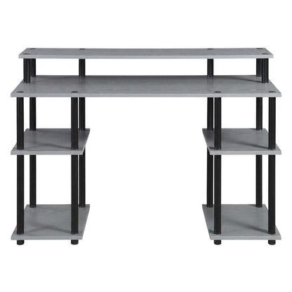 Contemporary Gray Office Desk With Melamine Overlayment And Steel Frame