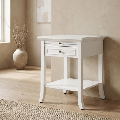 Wooden end table with drawer and slide for living room or bedroom use