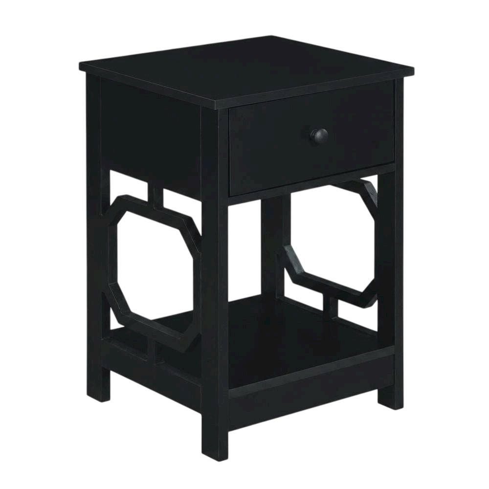 Black end table with single drawer for versatile living space use