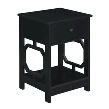 Black end table with single drawer for versatile living space use