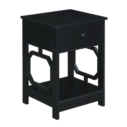 Black end table with single drawer for versatile living space use
