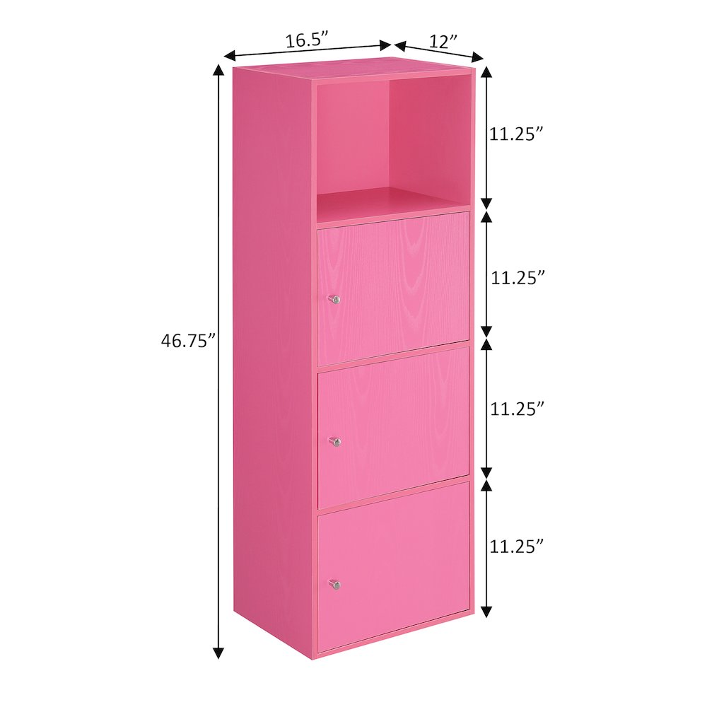 Xtra Storage 3 Door Cabinet with Shelf, Pink