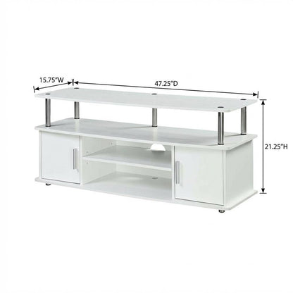 White modern TV stand with cabinets and shelves for 55-inch TVs