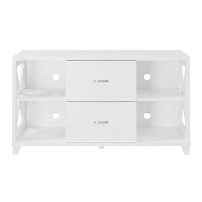 White Oxford Deluxe TV Stand, 2 Drawers, Shelves, Up to 55-Inch Screens