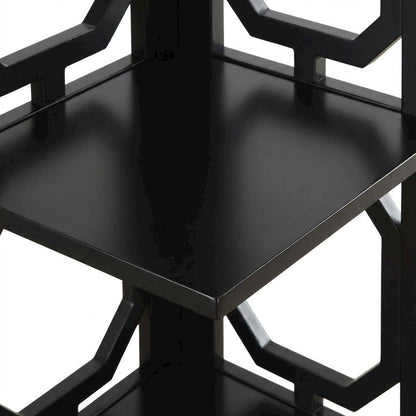 Black 3-Tier Corner Bookcase with Space-Saving Design and Durable Finish