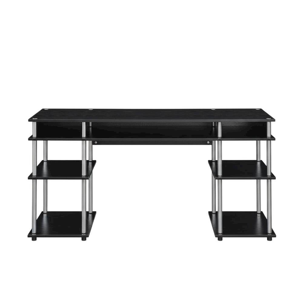 Black Deluxe Student Desk With Shelves And Modern Design
