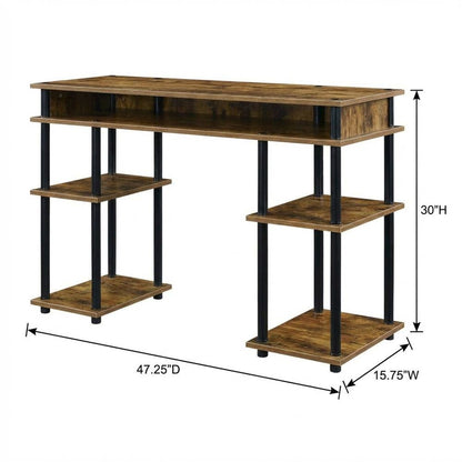 Wooden Student Desk, Shelves, Barnwood Finish, Melamine Surface, Steel Accents