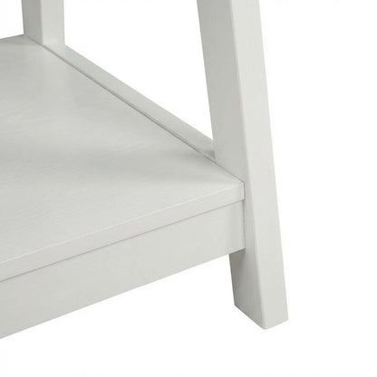 White Trestle Desk With Built-In Charging Station And Melamine Surface