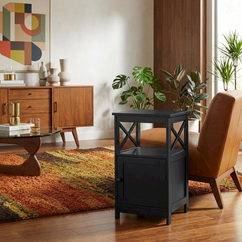 Wooden End Table with Cabinet for Living Room or Bedroom Use