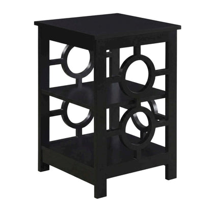 Black wooden end table with modern design and sleek finish