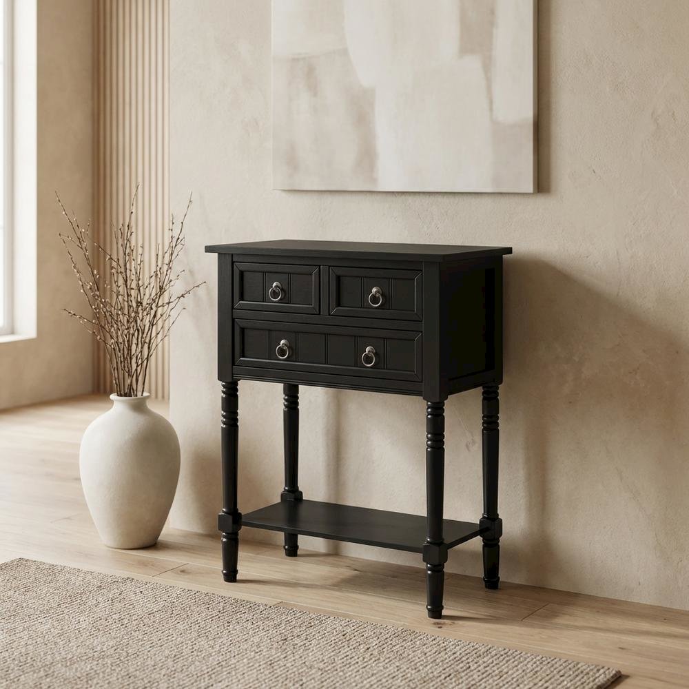 Black Hall Table, Rubberwood and MDF, Slim Entryway Console