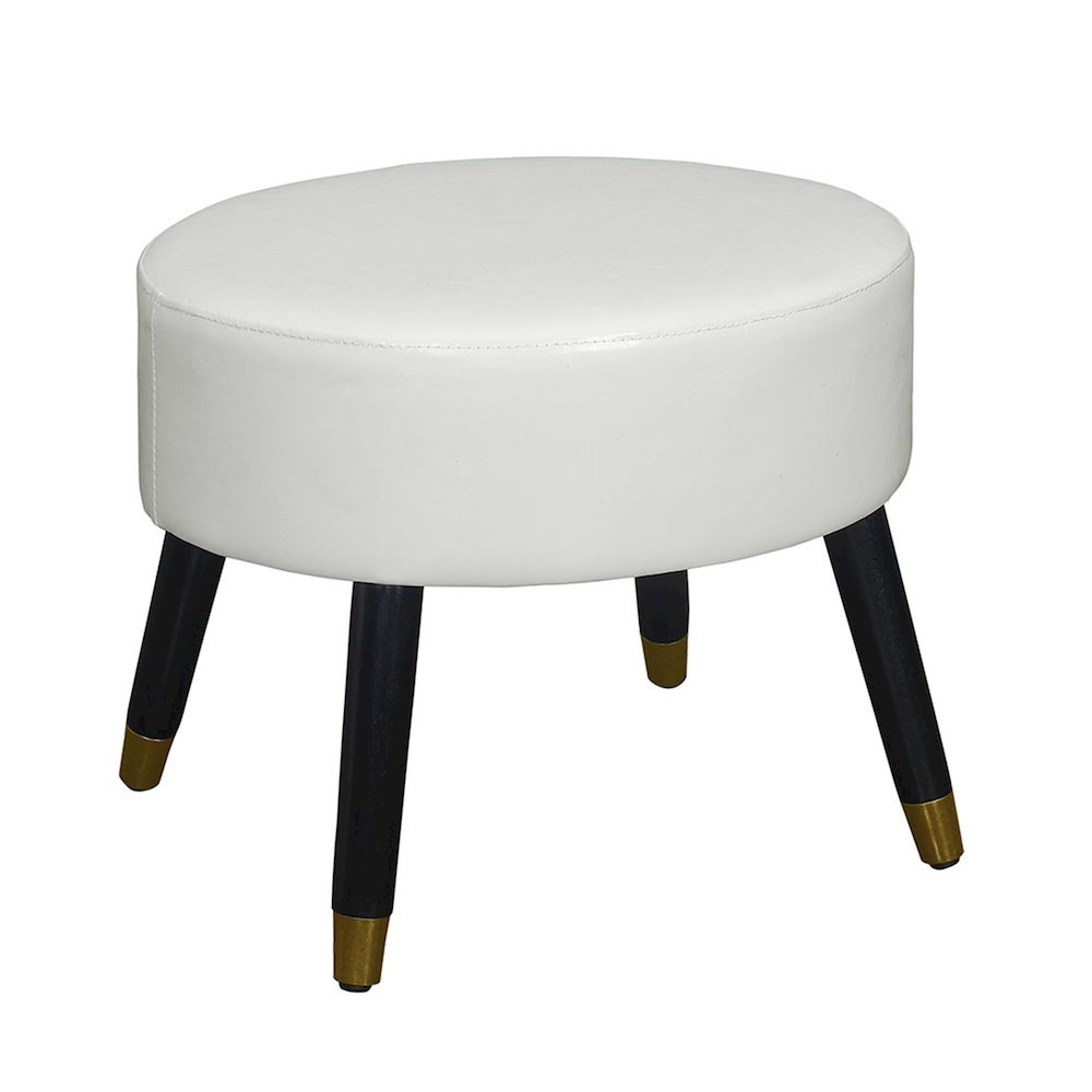 Designs4Comfort Mid Century Ottoman Stool, White Faux Leather