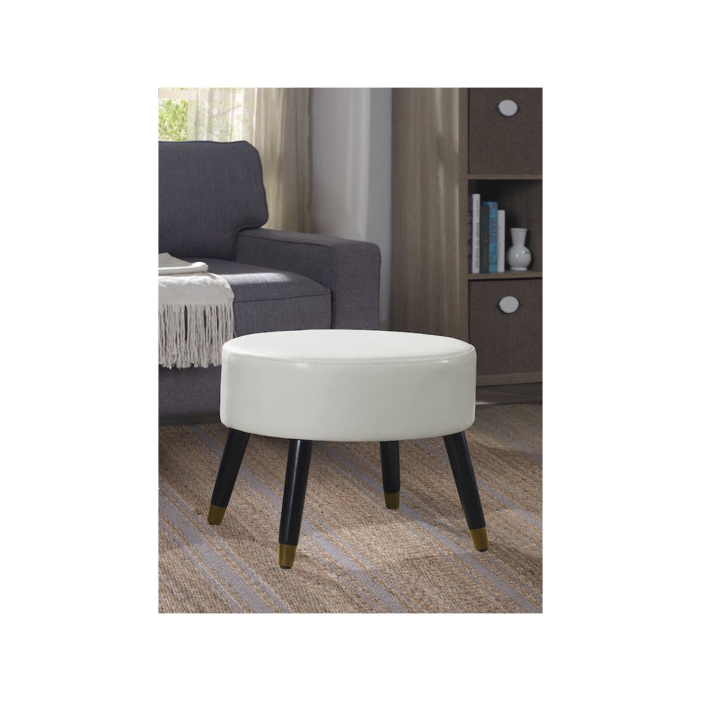Designs4Comfort Mid Century Ottoman Stool, White Faux Leather
