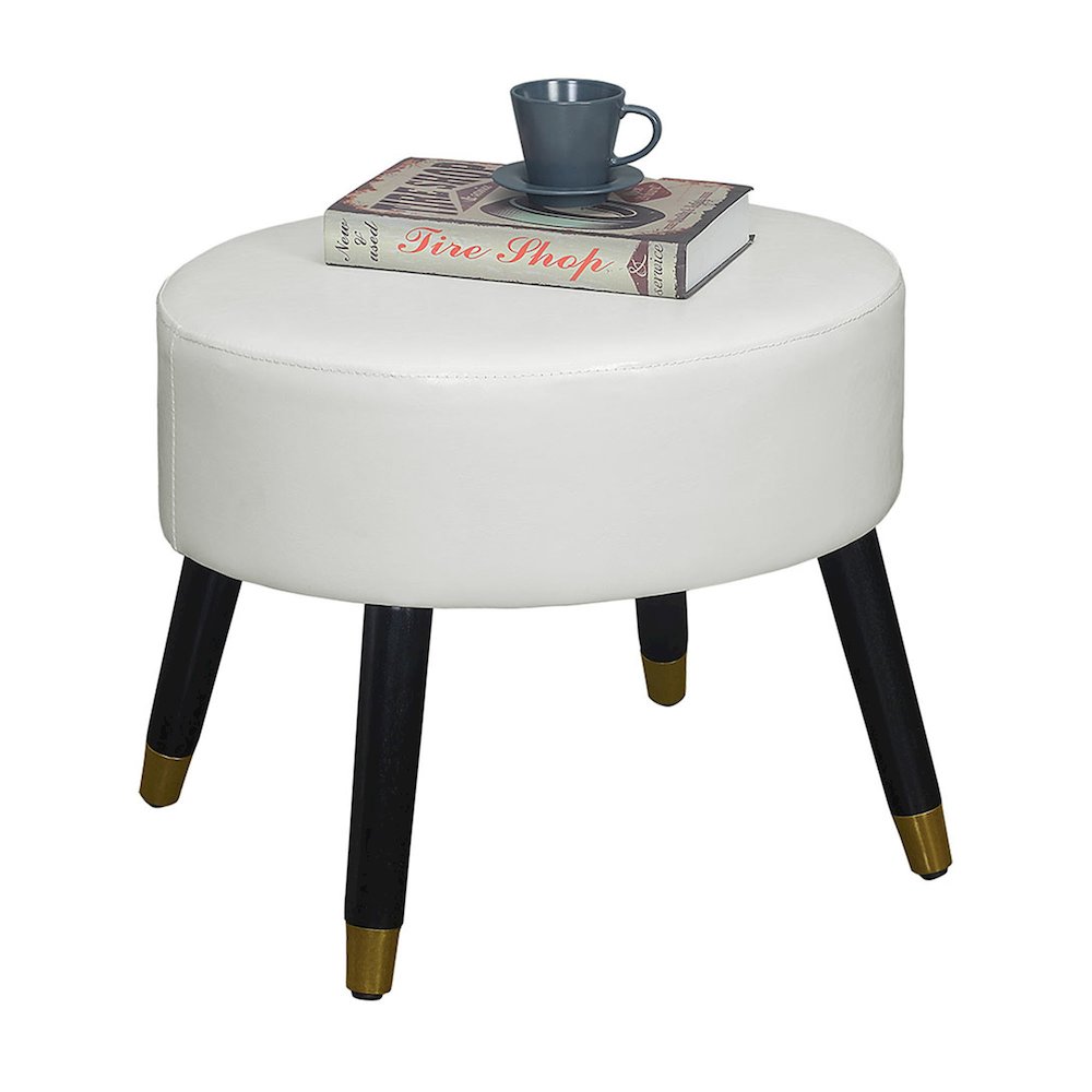 Designs4Comfort Mid Century Ottoman Stool, White Faux Leather