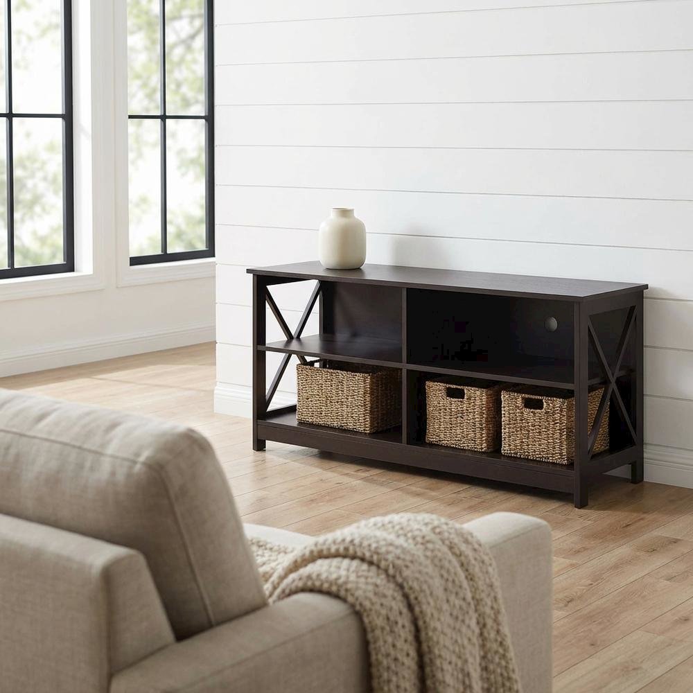 Espresso MDF TV Stand with Veneer Finish and Modern Storage Design