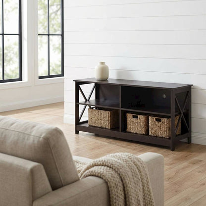 Espresso MDF TV Stand with Veneer Finish and Modern Storage Design