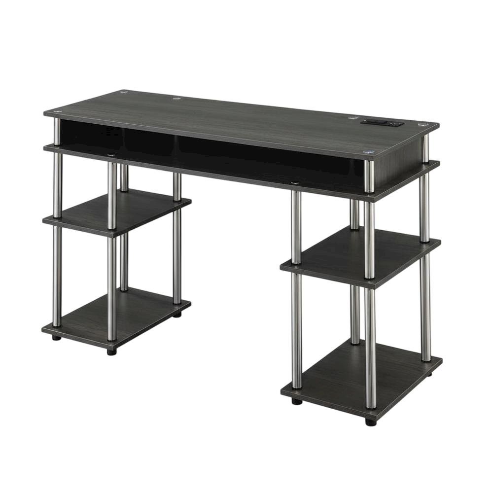 Contemporary Student Desk With Charging Station In Charcoal Gray For Home Office