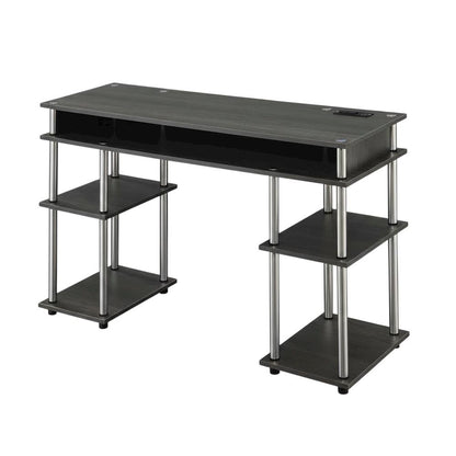 Contemporary Student Desk With Charging Station In Charcoal Gray For Home Office