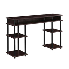 Student Desk With Shelves In Espresso And Black Finish For Organized Workspace