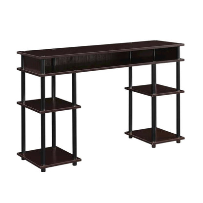 Student Desk With Shelves In Espresso And Black Finish For Organized Workspace