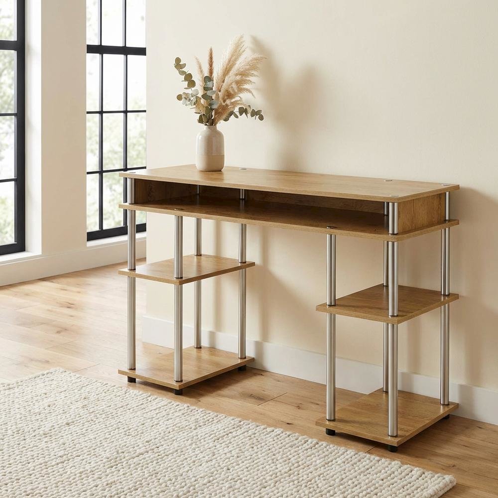Student Desk With Shelves In Melamine Veneer And Steel Frame For Home Office