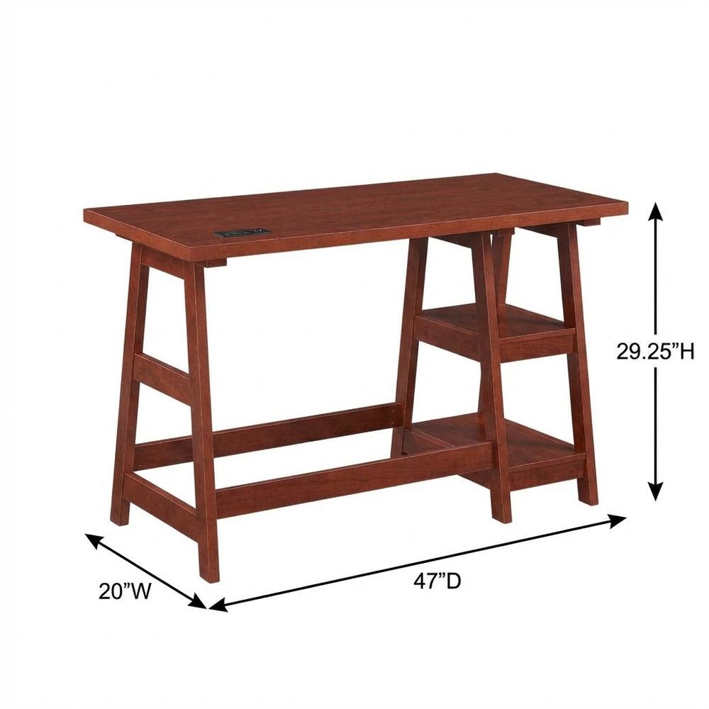 Cherry Trestle Desk, Integrated Charging Station, Melamine Finish