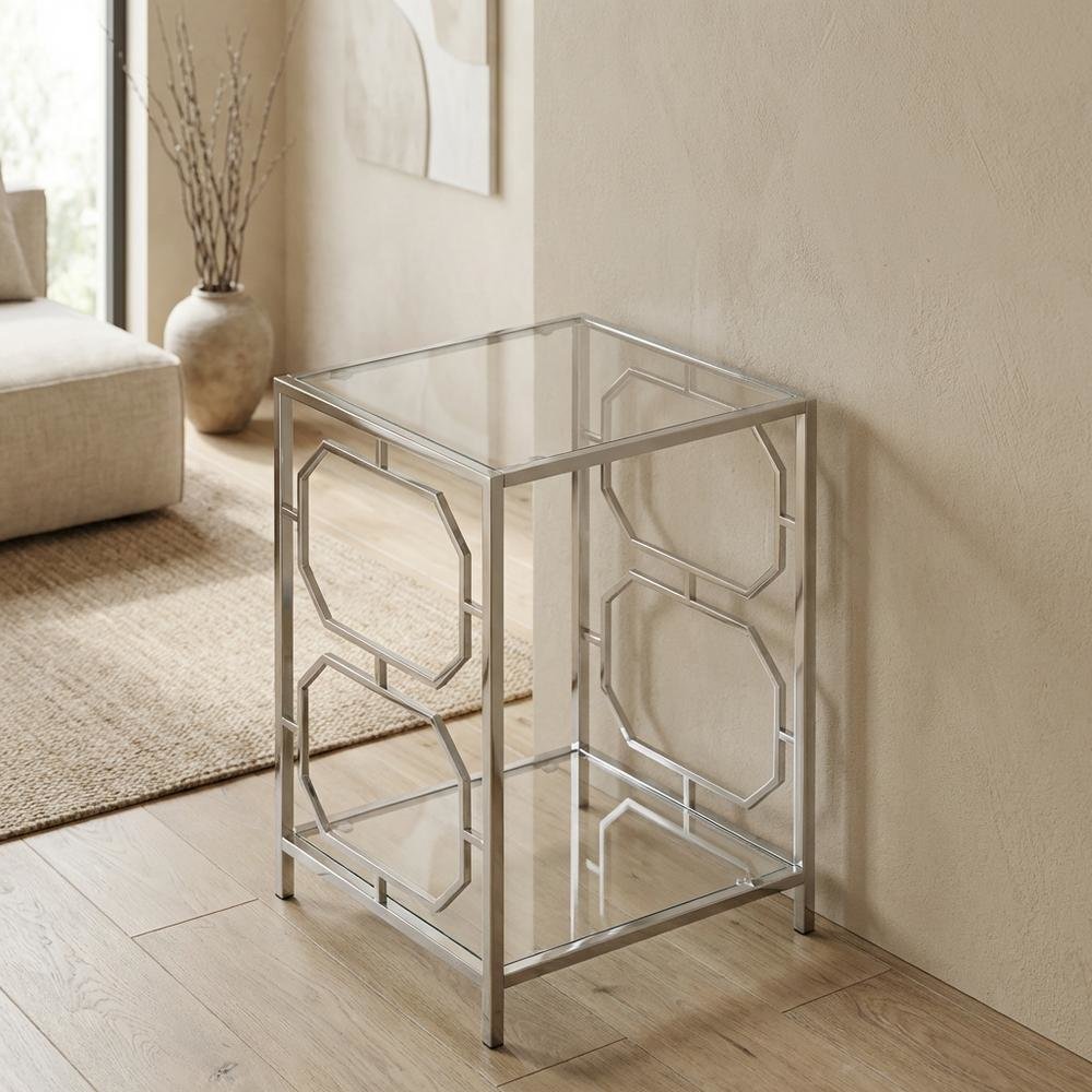 Modern Chrome End Table with Sleek Metal Frame and Minimalist Design
