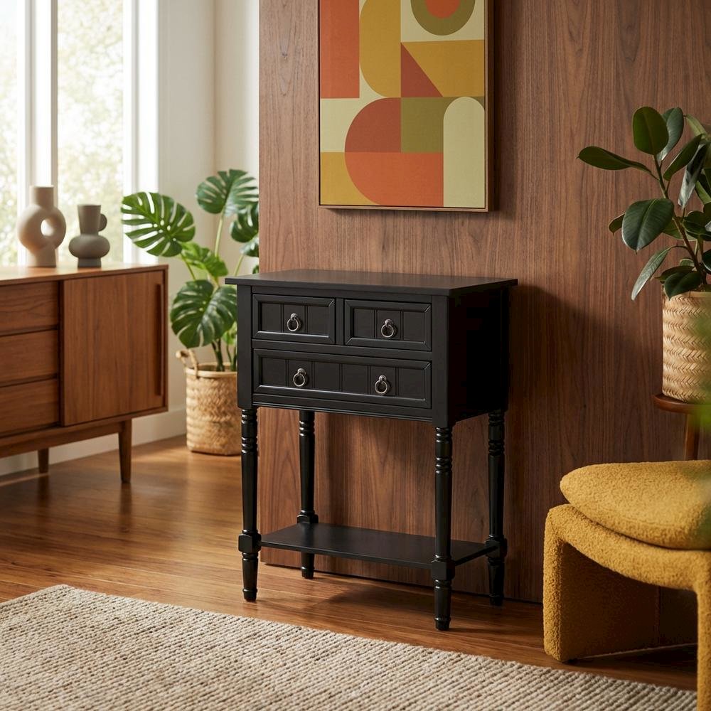 Black Hall Table, Rubberwood and MDF, Slim Entryway Console
