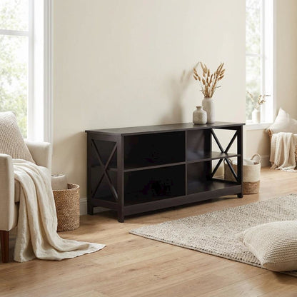 Espresso MDF TV Stand with Veneer Finish and Modern Storage Design
