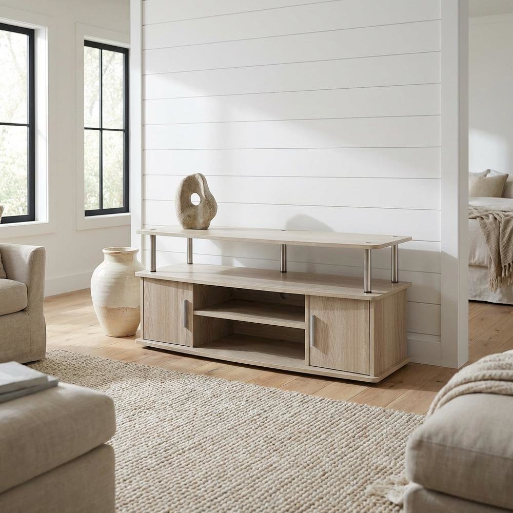 Ice White TV Stand with Cabinets and Shelves for 55-Inch TVs