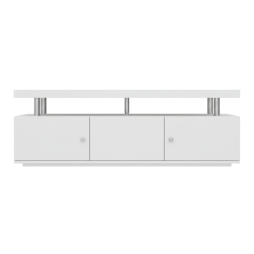 White TV Stand with 3 Storage Cabinets and Shelf for Up to 55-Inch TVs