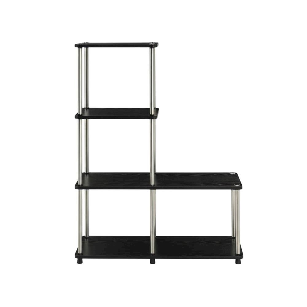 Multishelf L-Shaped Bookshelf with Melamine Veneer and Steel Poles