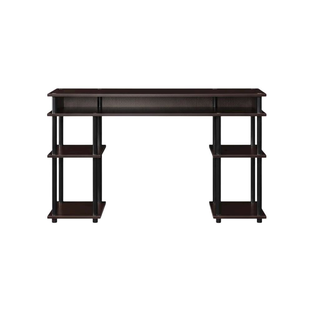 Student Desk With Shelves In Espresso And Black Finish For Organized Workspace