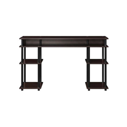 Student Desk With Shelves In Espresso And Black Finish For Organized Workspace