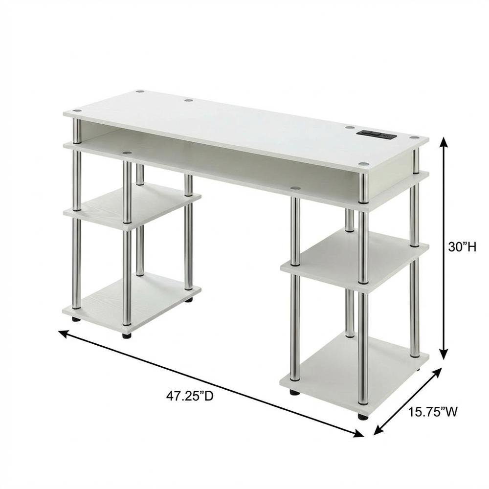 White Contemporary Student Desk With Charging Station And Modern Design