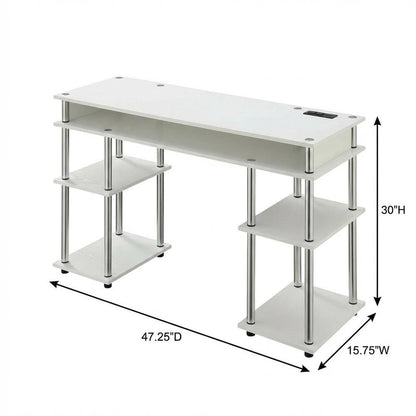 White Contemporary Student Desk With Charging Station And Modern Design