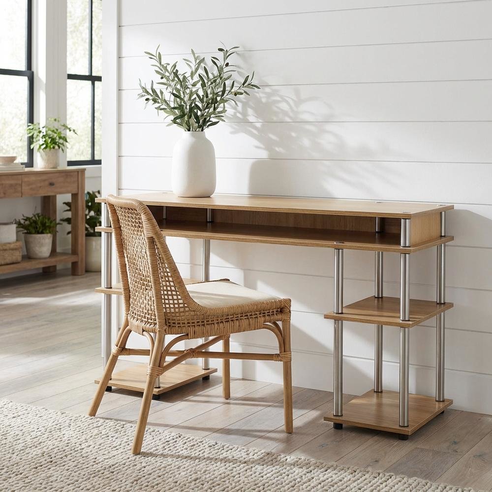 Wood Student Desk With Melamine Veneer Surface And Stainless Steel Poles